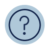 Blue circular icon with question mark in middle