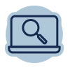 A blue icon with a magnifying glass in the center