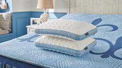 two stacked Studio pillows on top of a bare Stearns & Foster adjustable mattress set