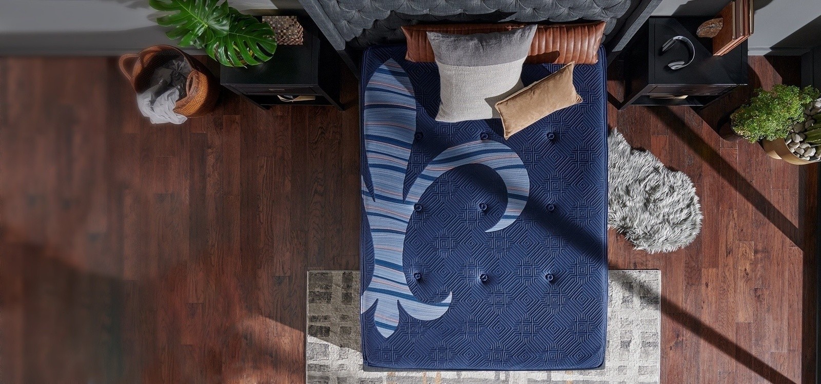 Overlook of the Reserve Hepburn mattress in a styled bedroom